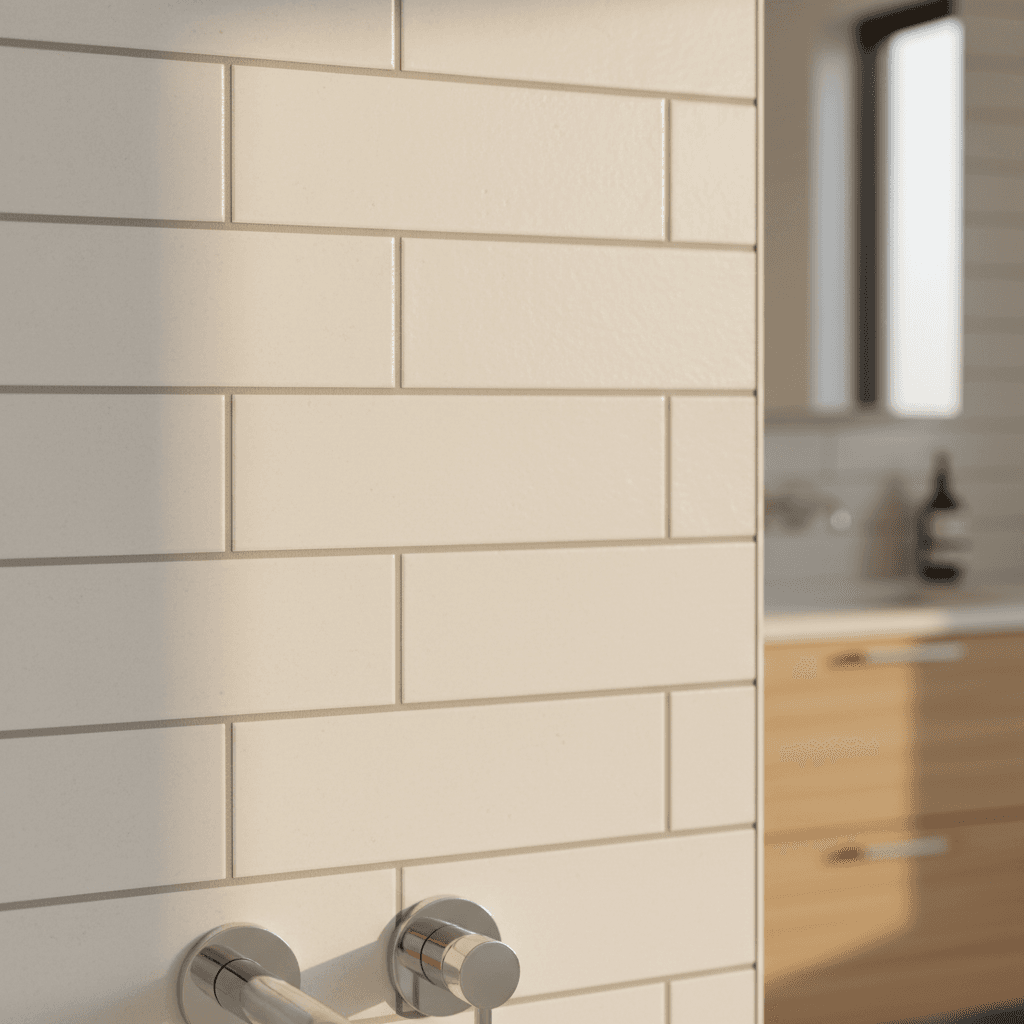 Close-up of quality bathroom tile work