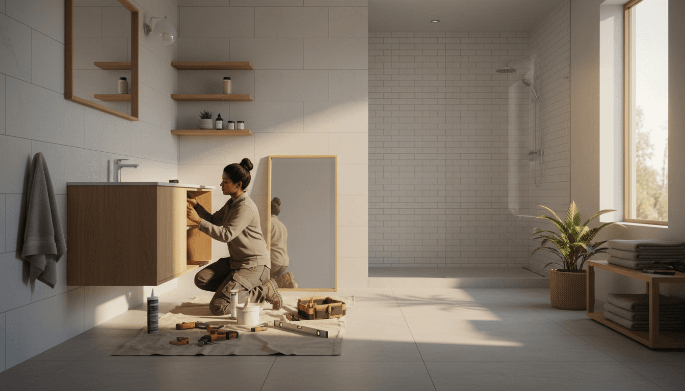 Professional bathroom remodeling installation in progress
