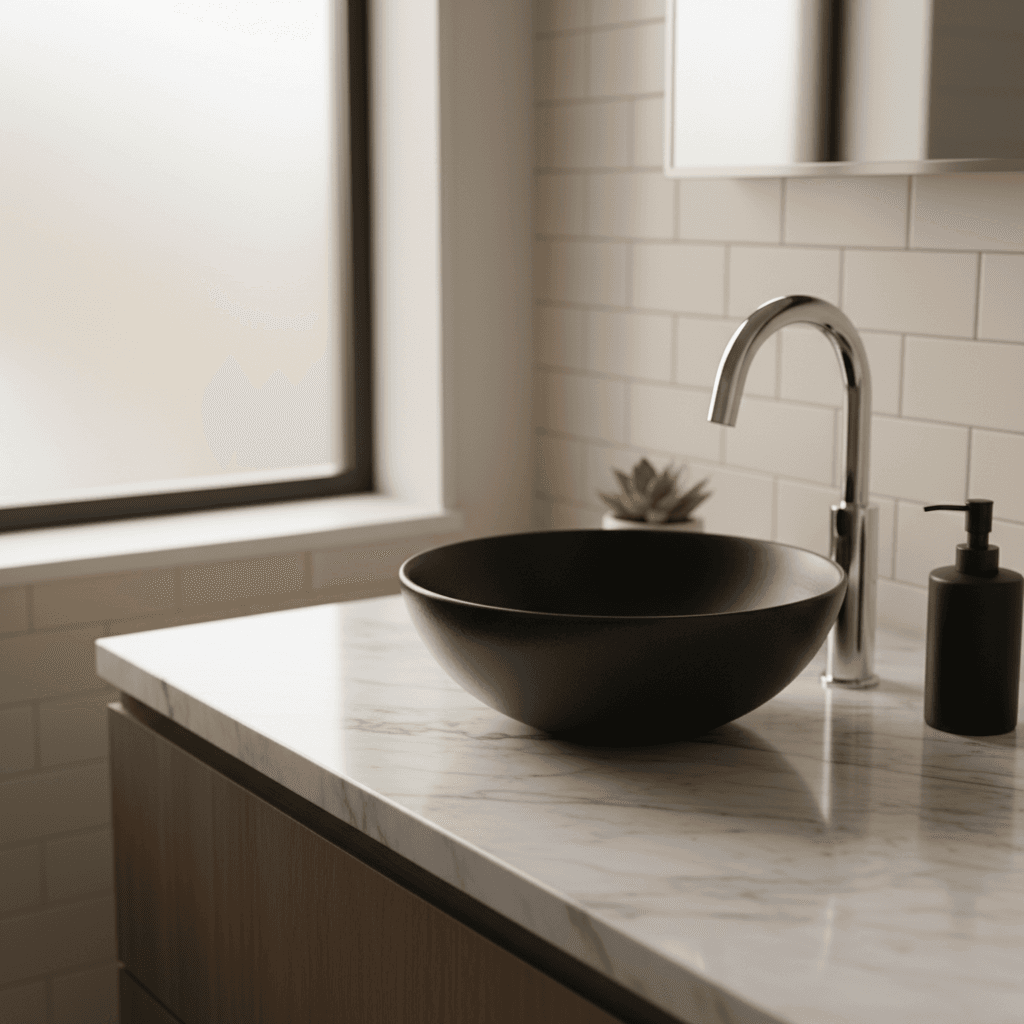 Completed bathroom vanity and countertop installation
