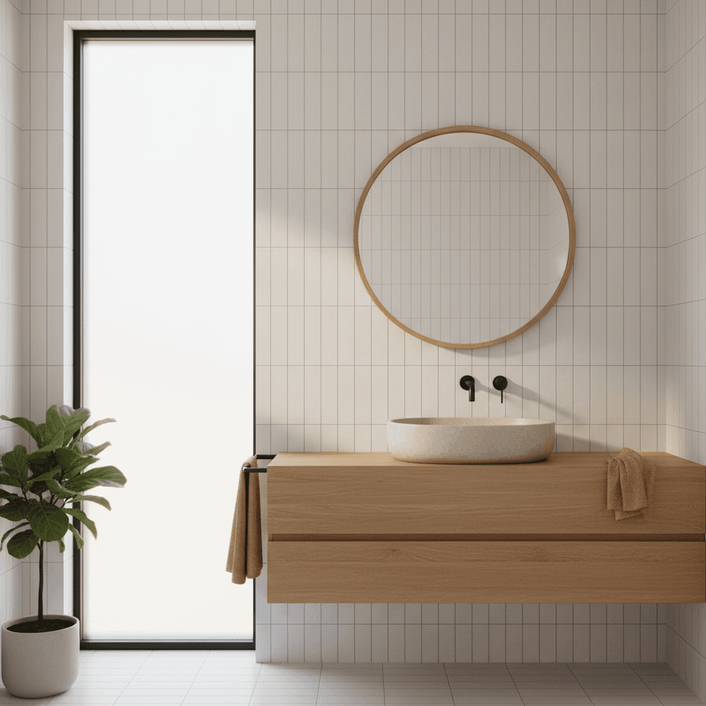 Modern white subway tile bathroom with frameless shower